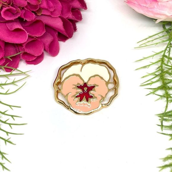 VINTAGE⚜️PETUNIA Flower Pink Enameled Brooch - Picture 1 of 8
